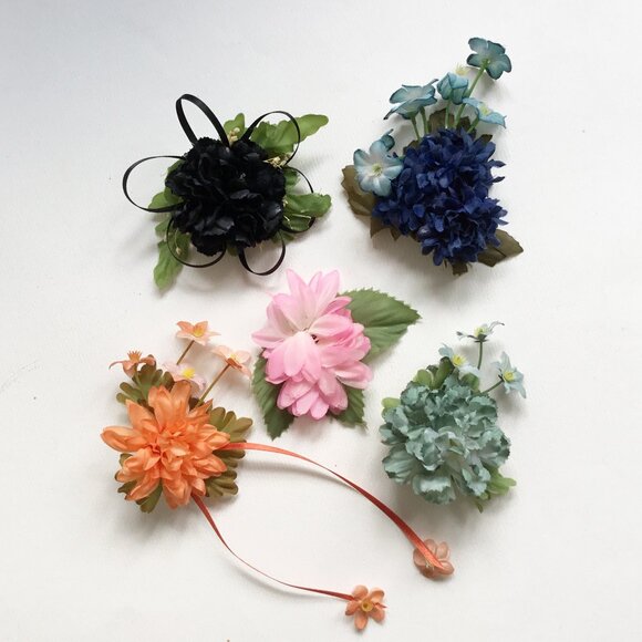 Vintage Millinery Flower Floral Handmade Hair Clips Set of 5 - Picture 1 of 11